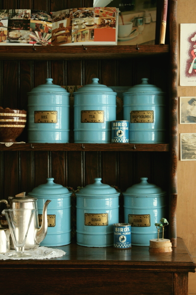 アンティークホーローキャニスター イギリス ブルー 20160907