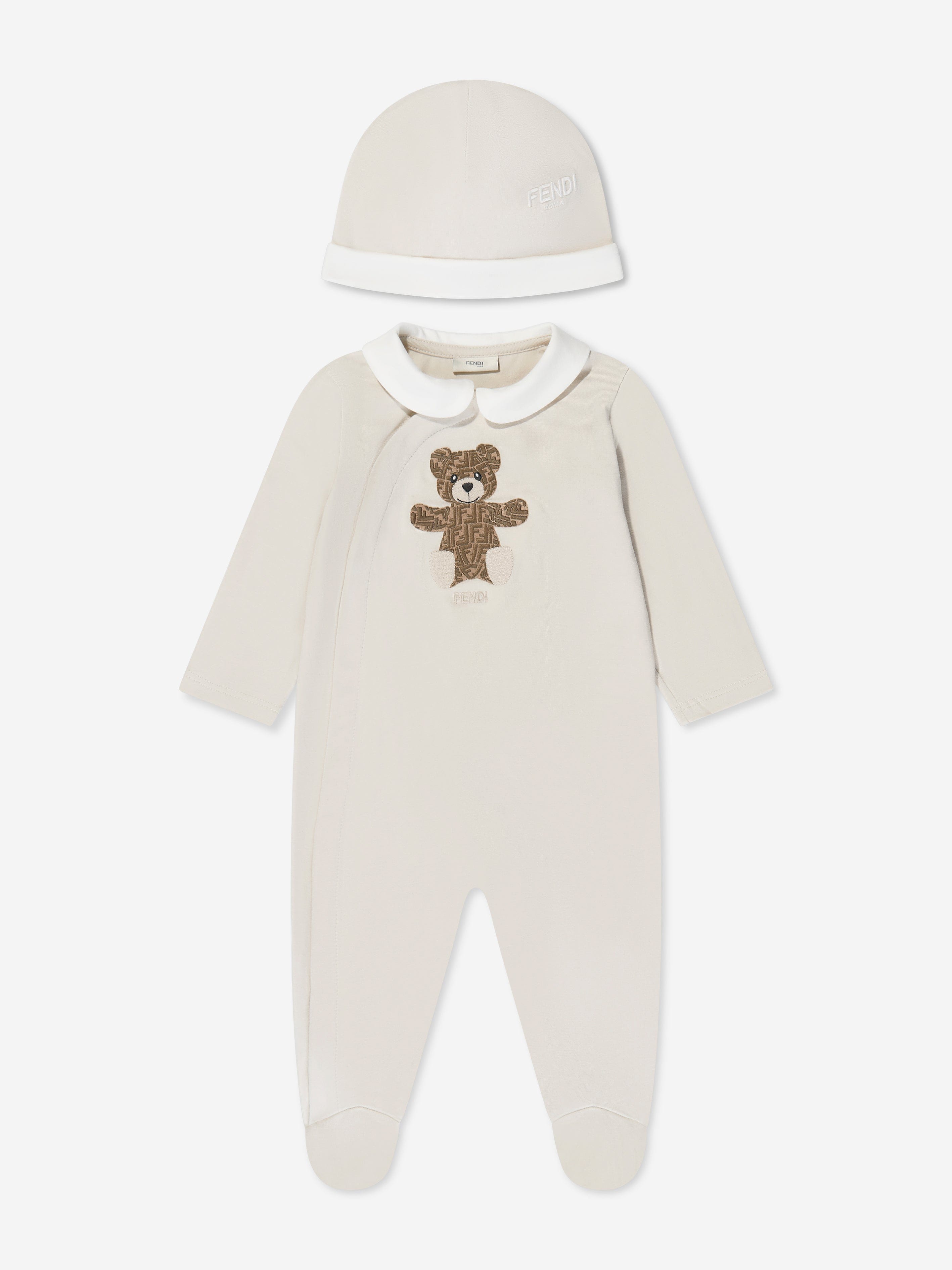 Fendi Baby Bear Babygrow And Hat Set in Beige | Childsplay Clothing