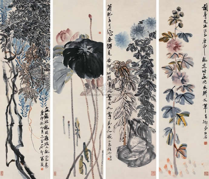 齐白石《花卉四条屏》拍卖情况-名人字画网