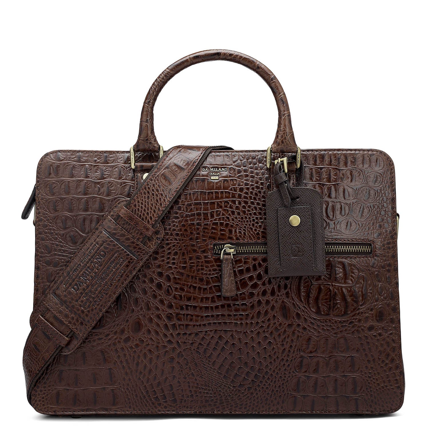 Croco Leather Laptop Bag - Brown – Da Milano