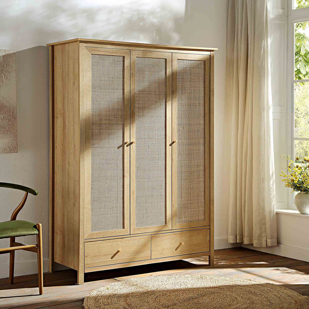 Frances Rattan Triple Closet with 2 Drawers, Natural | daals.com