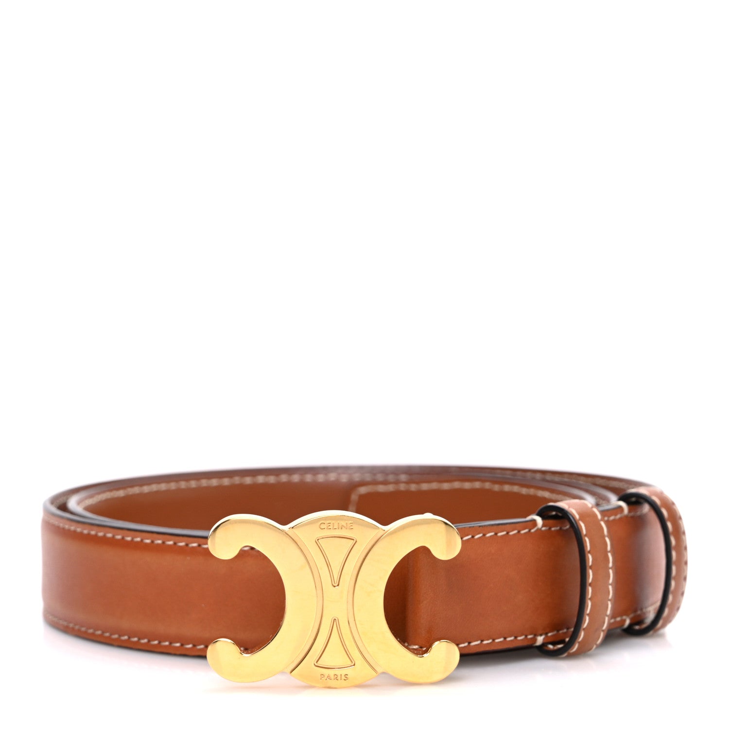 Celine Box Calfskin Small 18mm Triomphe Belt 80 32 Tan 1818952