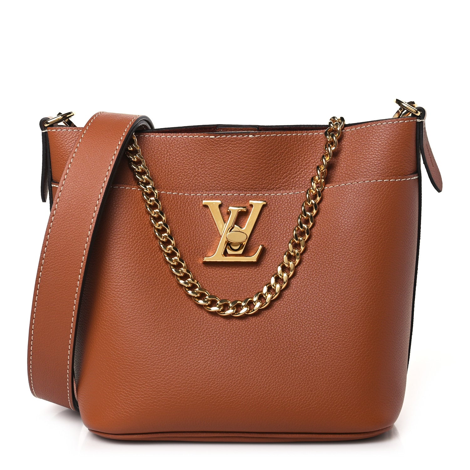Louis Vuitton Calfskin Lock and Walk Bucket Cognac 1420511