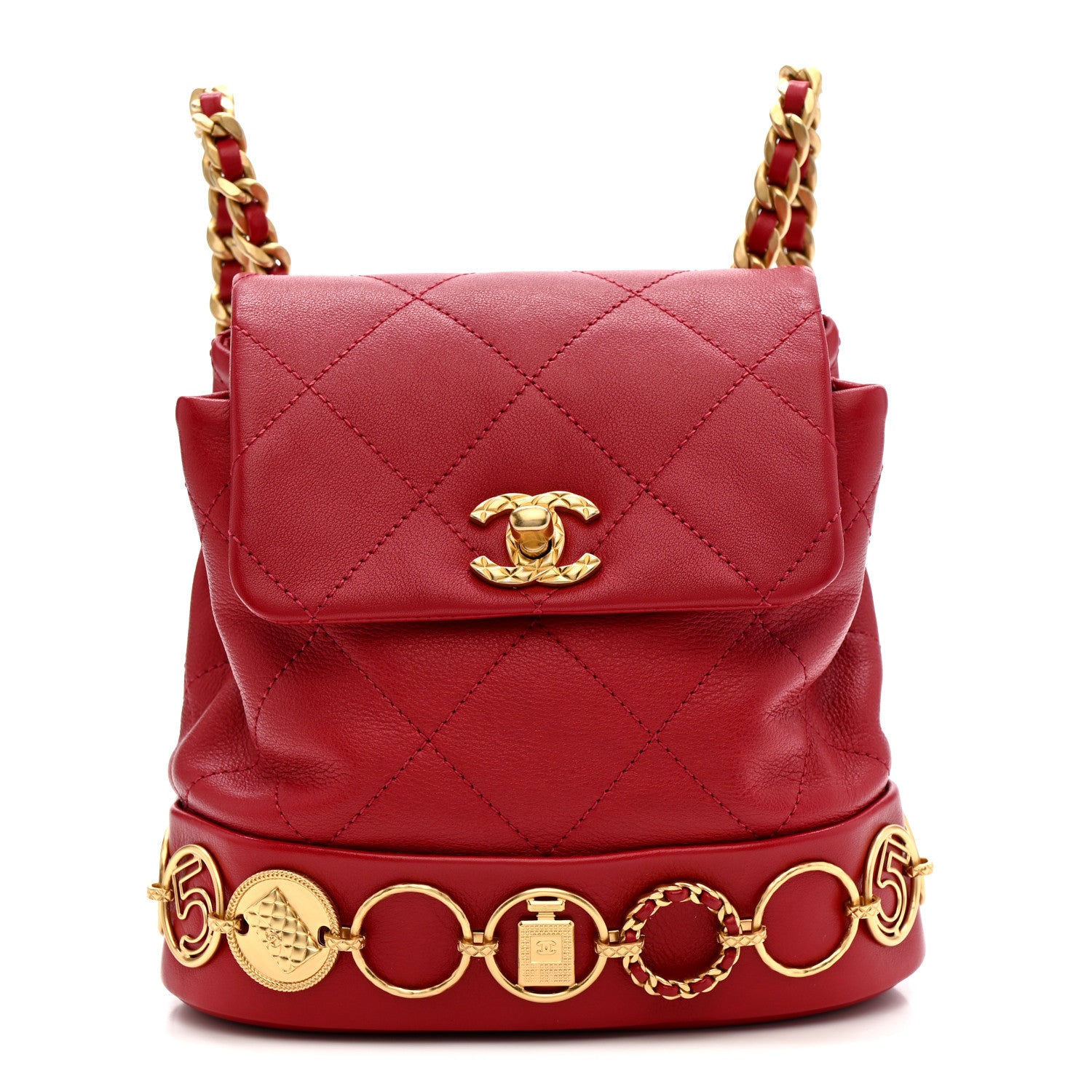 Chanel Calfskin Quilted Small Charms Backpack Red 1810618