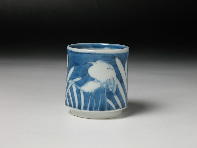 アンティーク 古伊万里 そば猪口 笹雪文 江戸後期 （と)古伊万里雪待ち笹