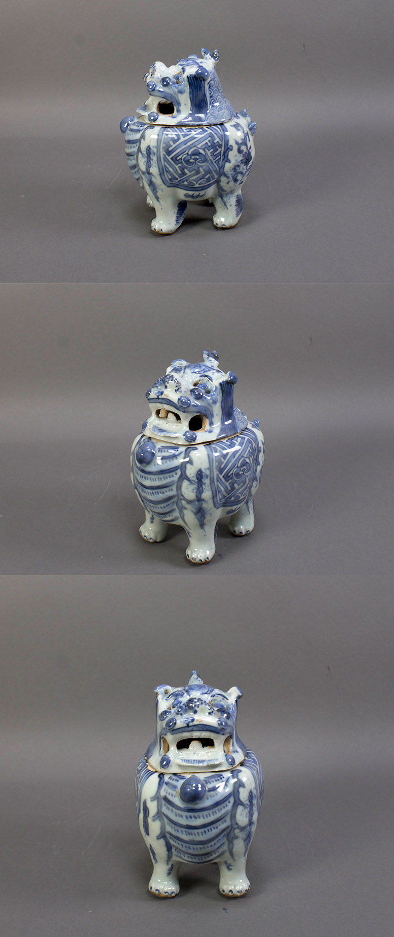 中国古美術/牙加彩龍紋獅子蓋香炉(底/蓋:乾隆年製)清代/ 中国古美術/牙