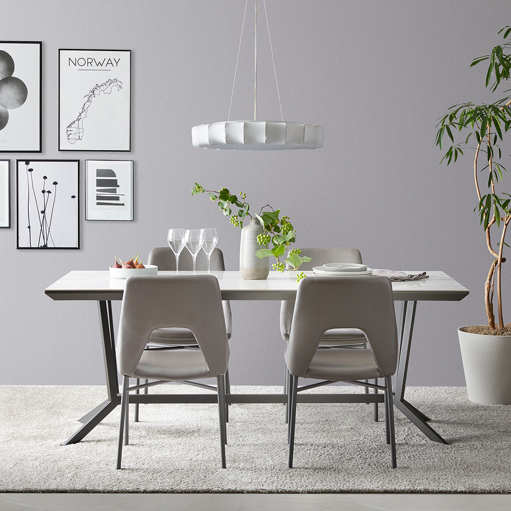 ダイニングセット「レイラ」セラミック天板 ホワイト色 幅179cm 椅子4