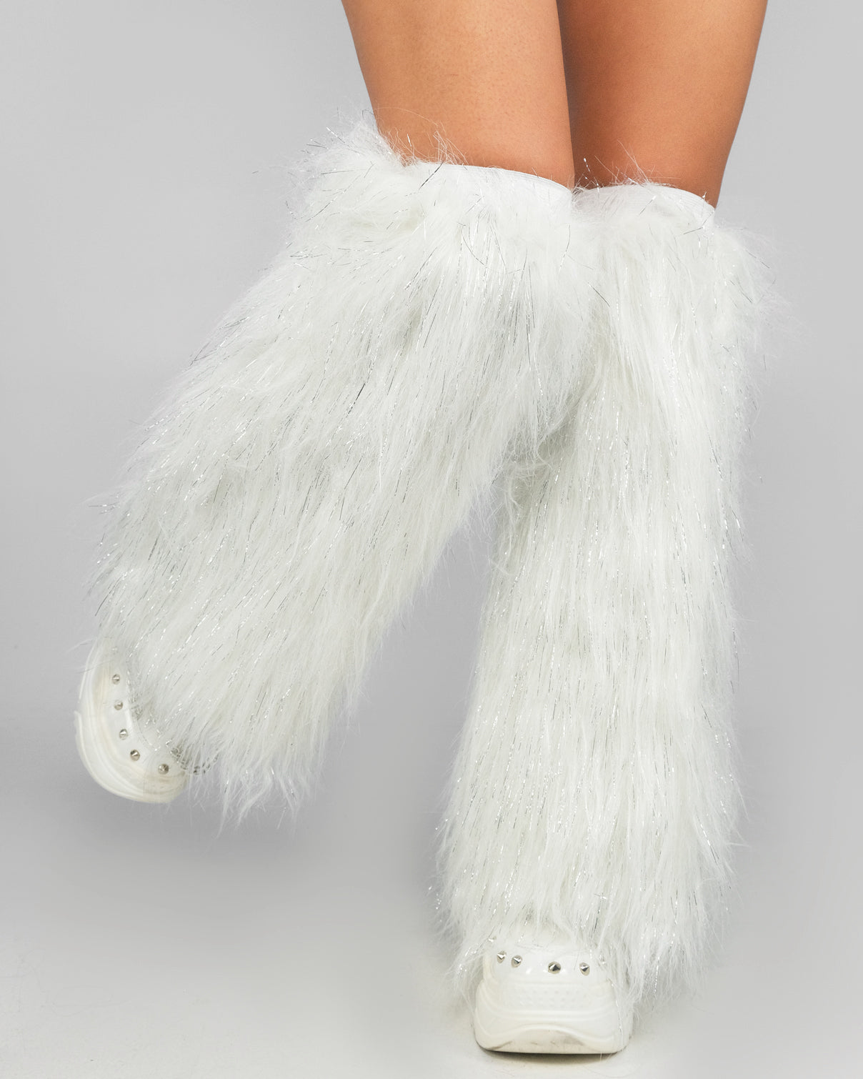 White/Silver Fluffy Leg Warmers – Rave Wonderland