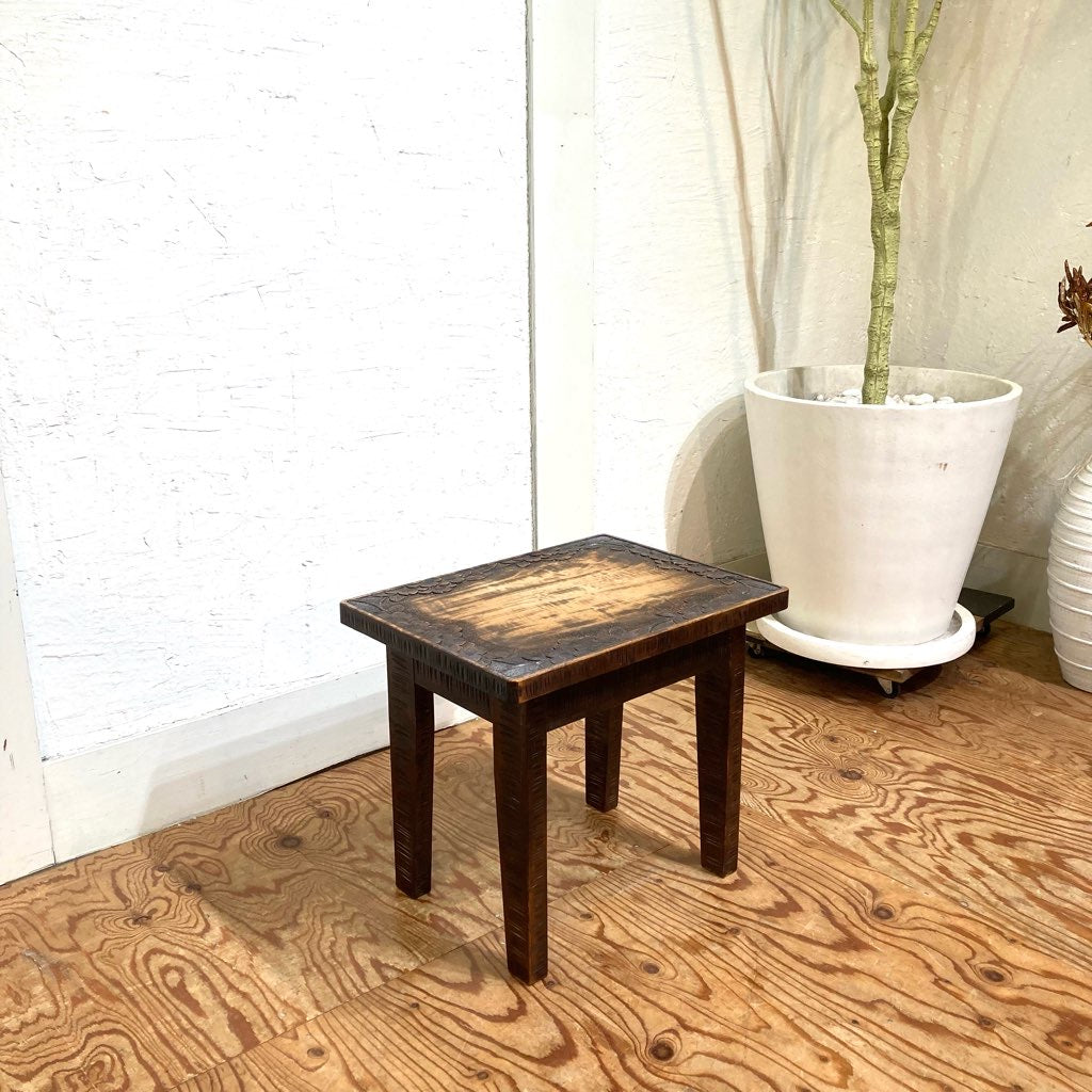 軽井沢彫り サイドテーブル スツール 中古 桜 彫刻 花台 ディスプレイ