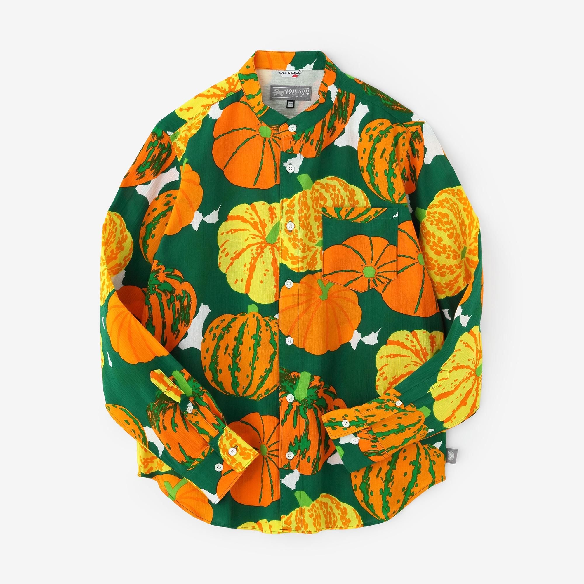 高島縮 20/20 スタンドカラーシャツ／かぼちゃ