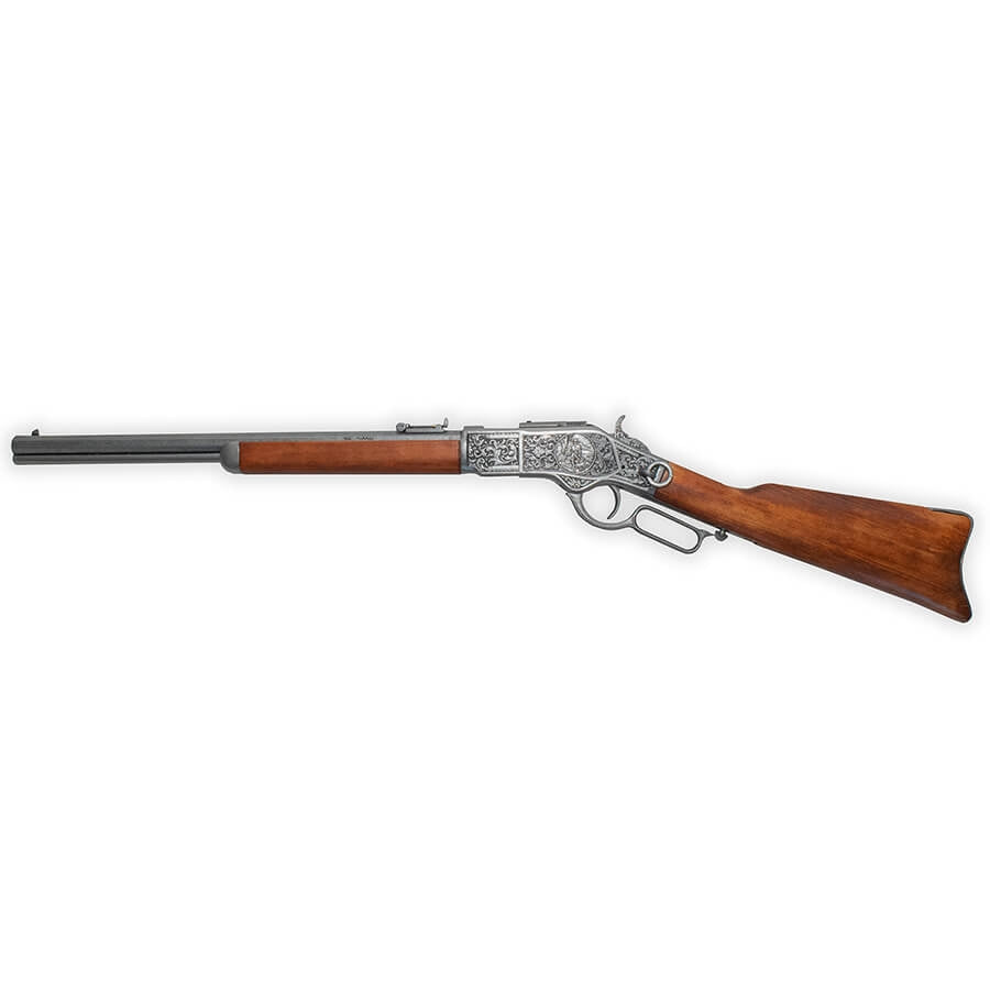 Denix M1873 Lever Action Rifle Replica – Engraved Silver · Western