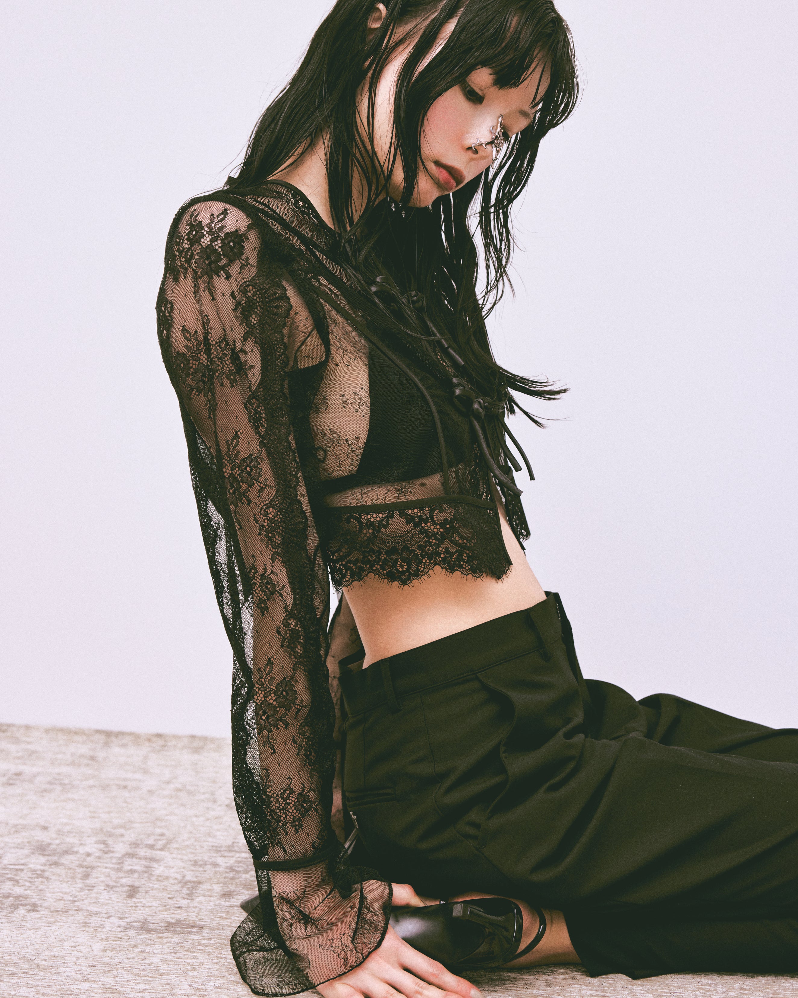 タナカダイスケ| flower lace short cardigan Black – tanakadaisuke