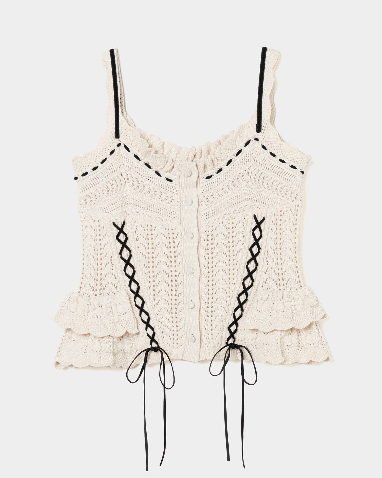 lace up ribbon knit camisole Ivory【stock】 – tanakadaisuke