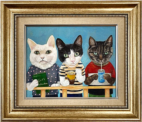 新物屋様 オーダー絵画「猫の背中に何かある〜イギリスの猫とフルート
