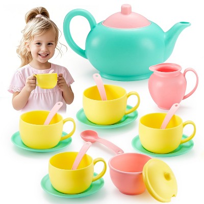 18PCS Toy Tea Set,Pretend Play Tea Party Set Play Food Accessories
