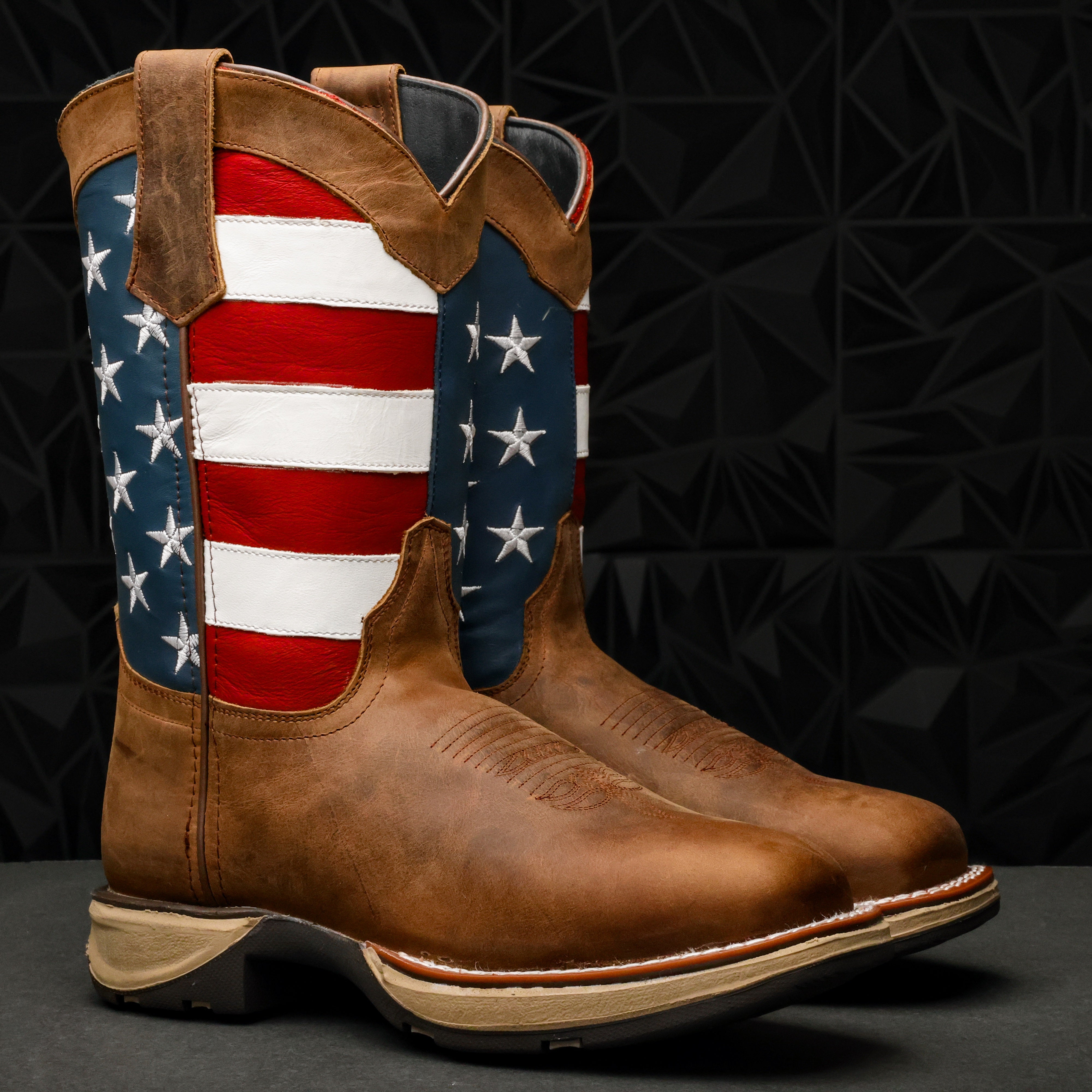 Tan Whiskey USA Flag Leather Work Boots - Composite Toe – Texas