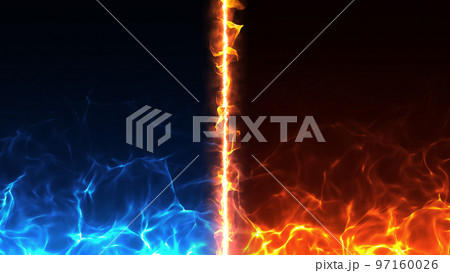 炎エフェクト素材｜赤と青の分断フレイム背景CGのイラスト素材