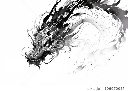 龍の水墨画のイラスト Generative aiのイラスト素材 [106970035] - PIXTA