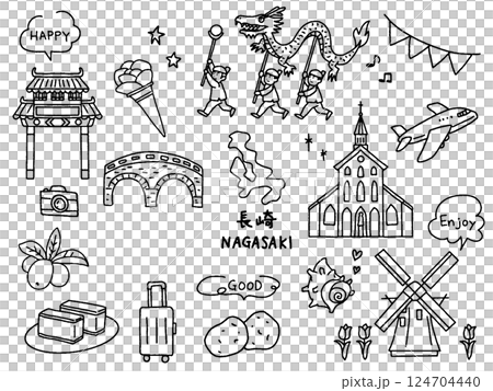 長崎の手描きイラストセットのイラスト素材 [124704440] - PIXTA