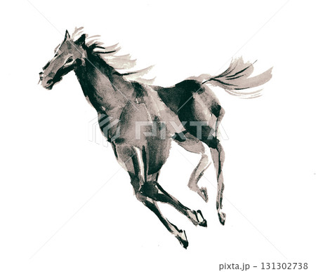 水墨画 馬 干支のイラスト素材 - PIXTA