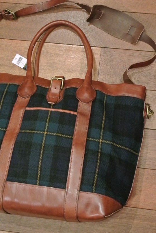 ポロラルフローレン ウールタータン×レザー 2WAY トートバッグ(Green
