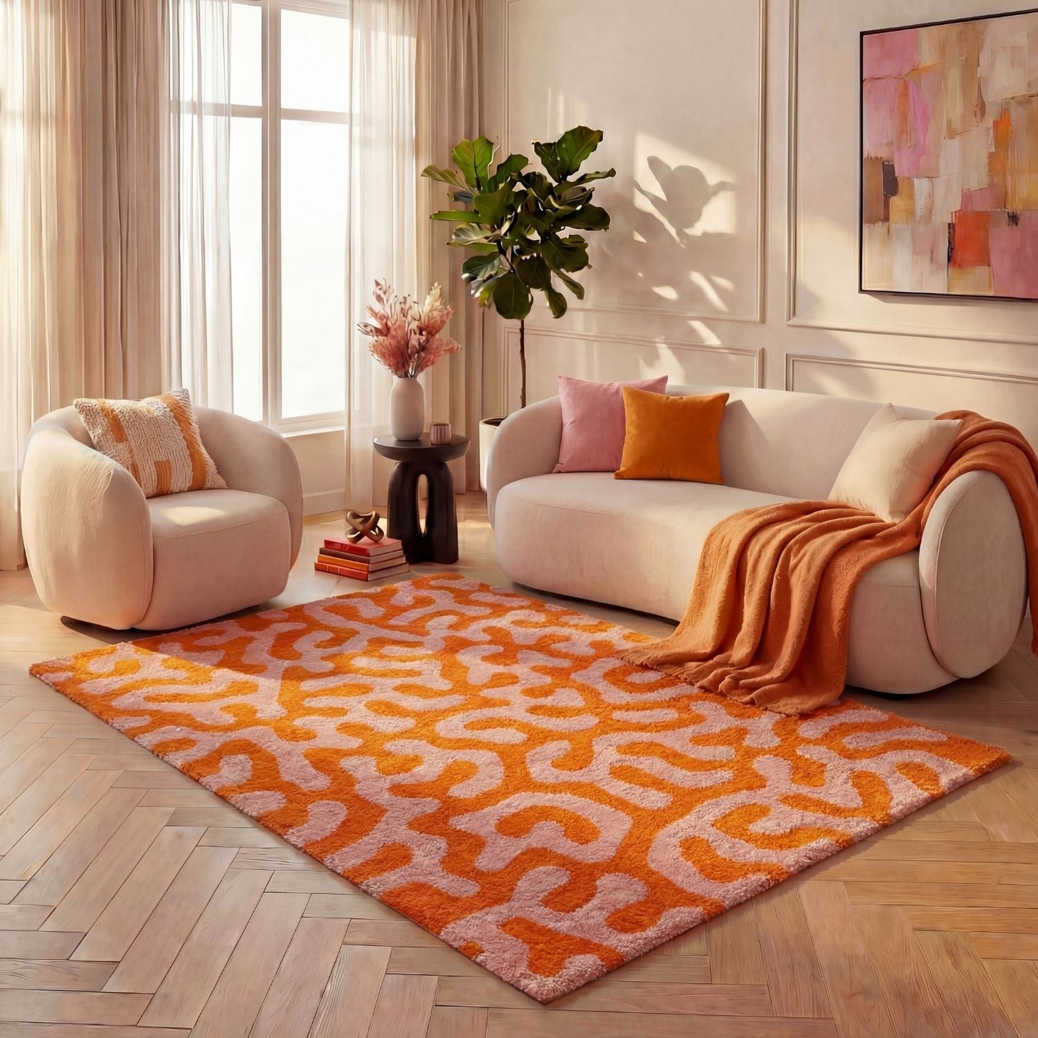 The Rugs Joli Doodle Orange Pink Rug - Stylish & Durable