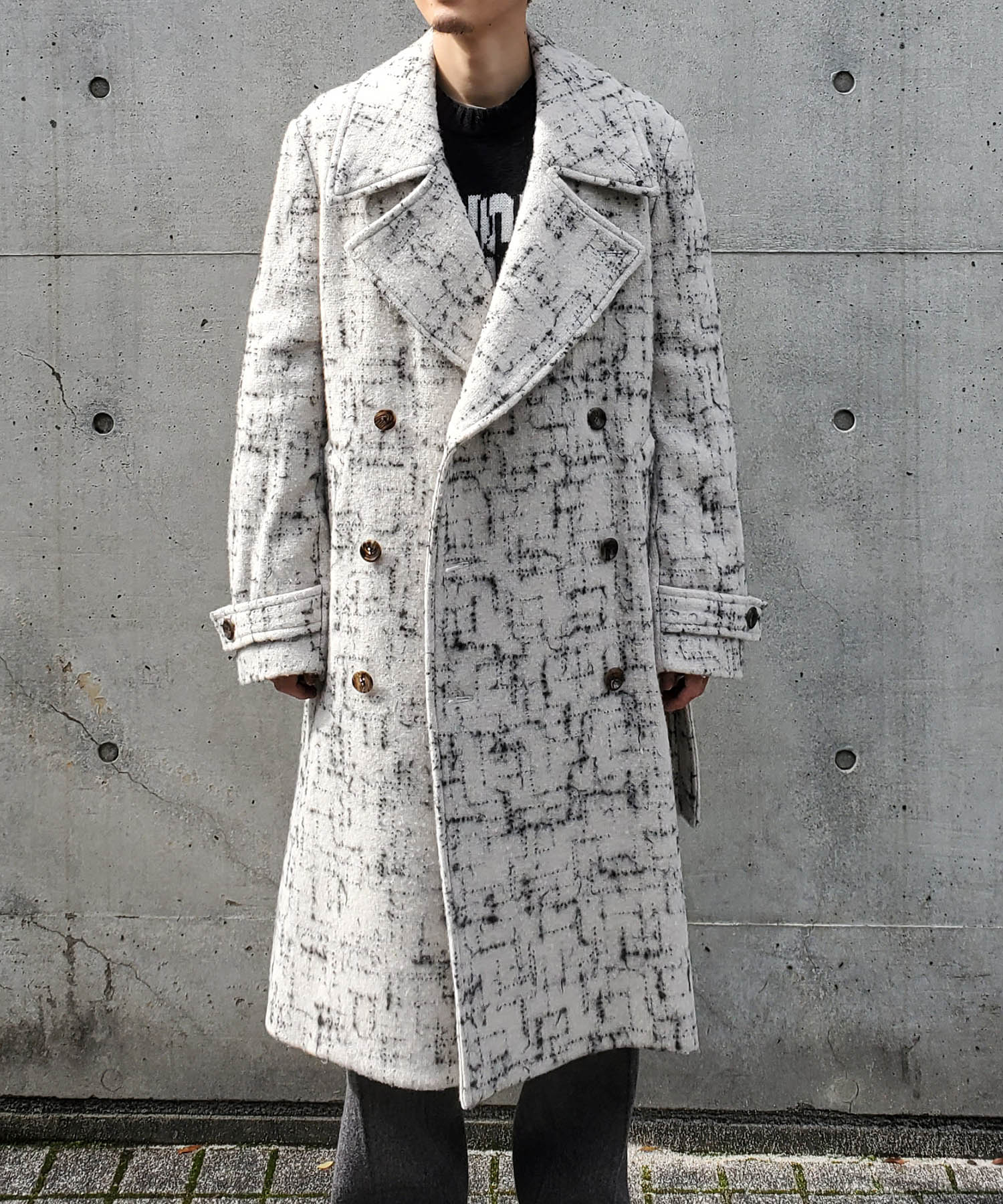 AC22-026 TWEED DOUBLE BREASTED COAT(1 WHITE): ATTACHMENT: MENS