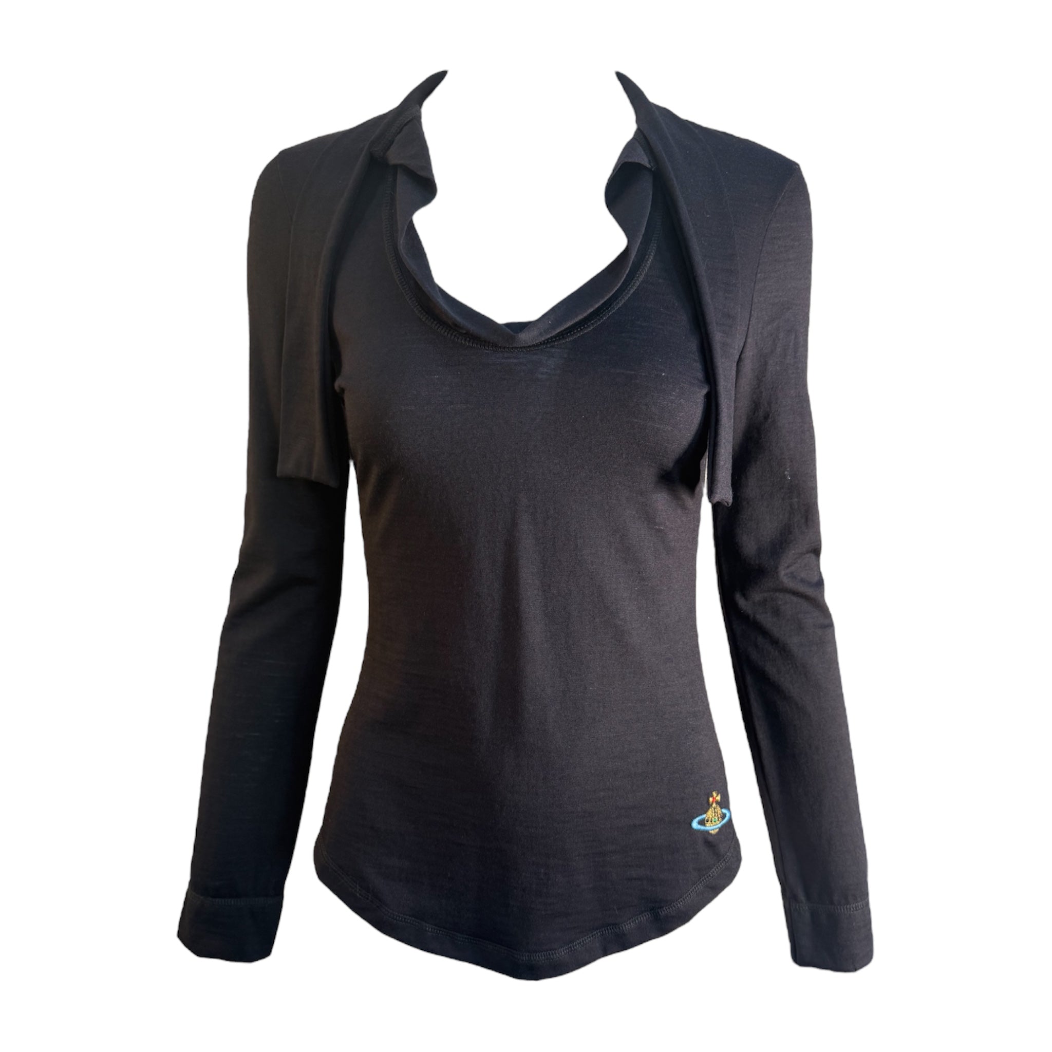 Vivienne Westwood Red Label 1990's Black Wool Tie-Neck Knit Shirt