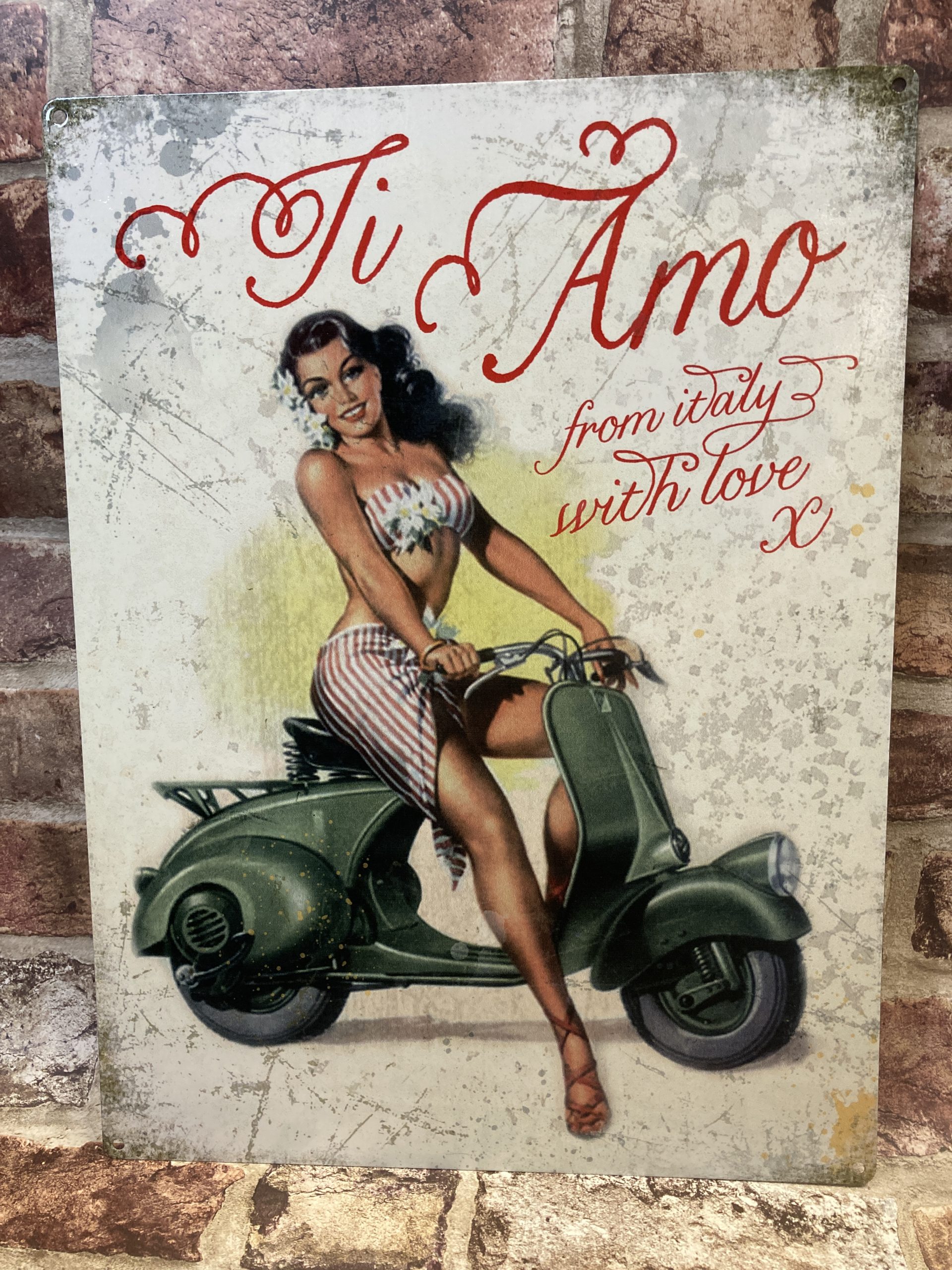 Metal Sign, Vespa, Ti Amo From Italy With Love, Large – Then