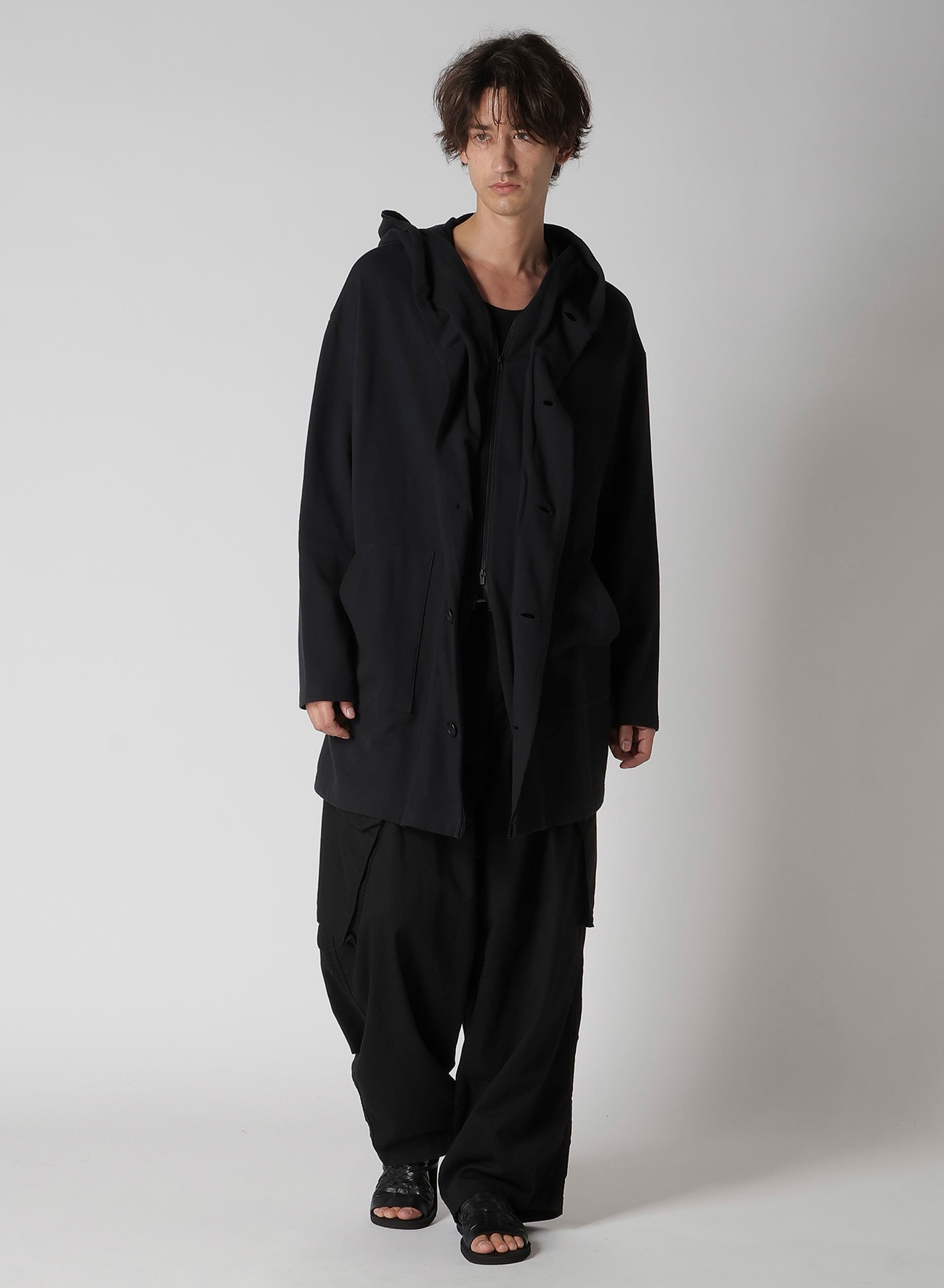 40/20 MINI FRENCH TERRY HOODED COAT(S Black): Yohji Yamamoto POUR
