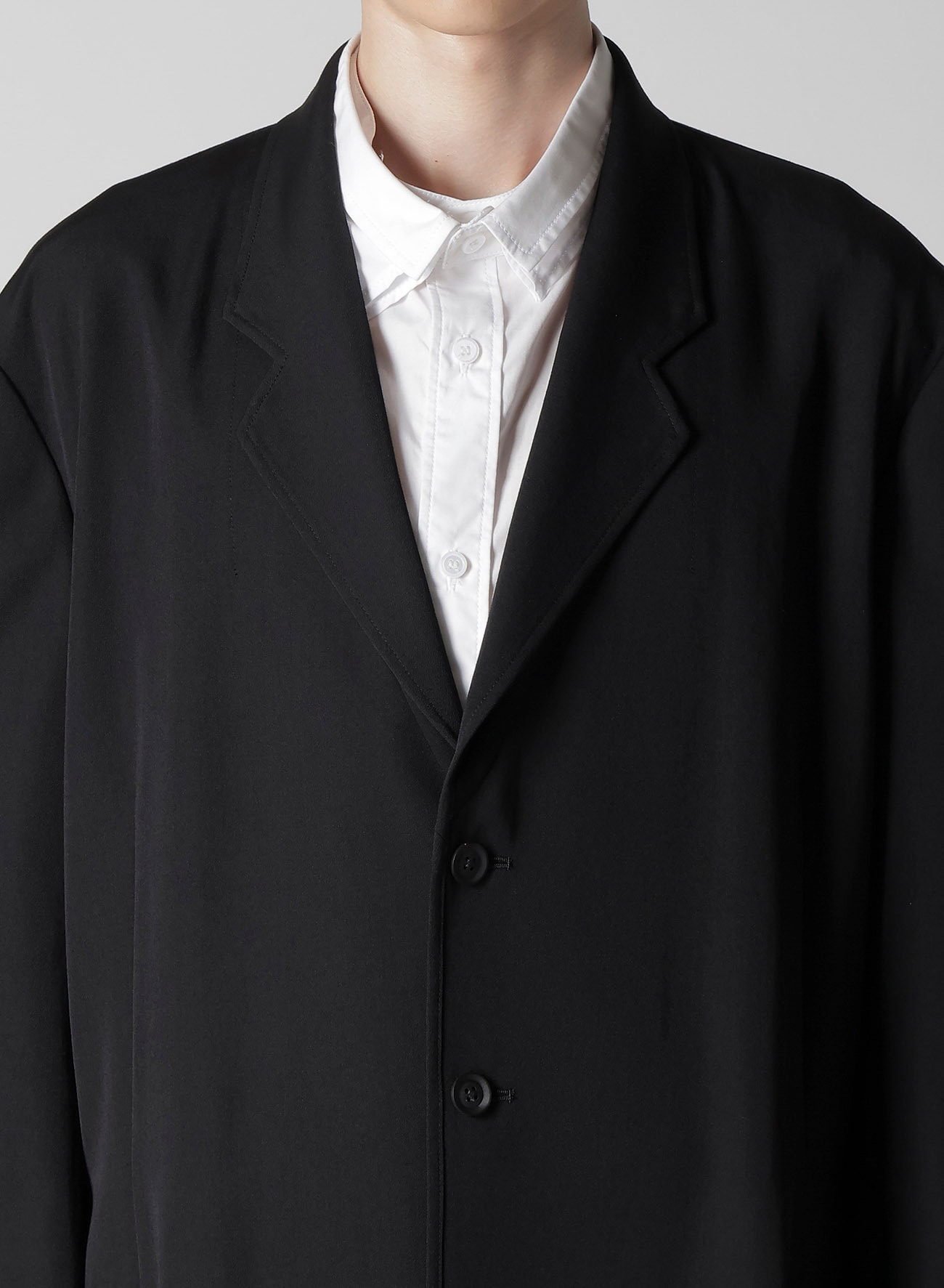 WOOL GABARDINE ASYMMETRY LAPEL JACKET(S Black): Soldes｜THE SHOP