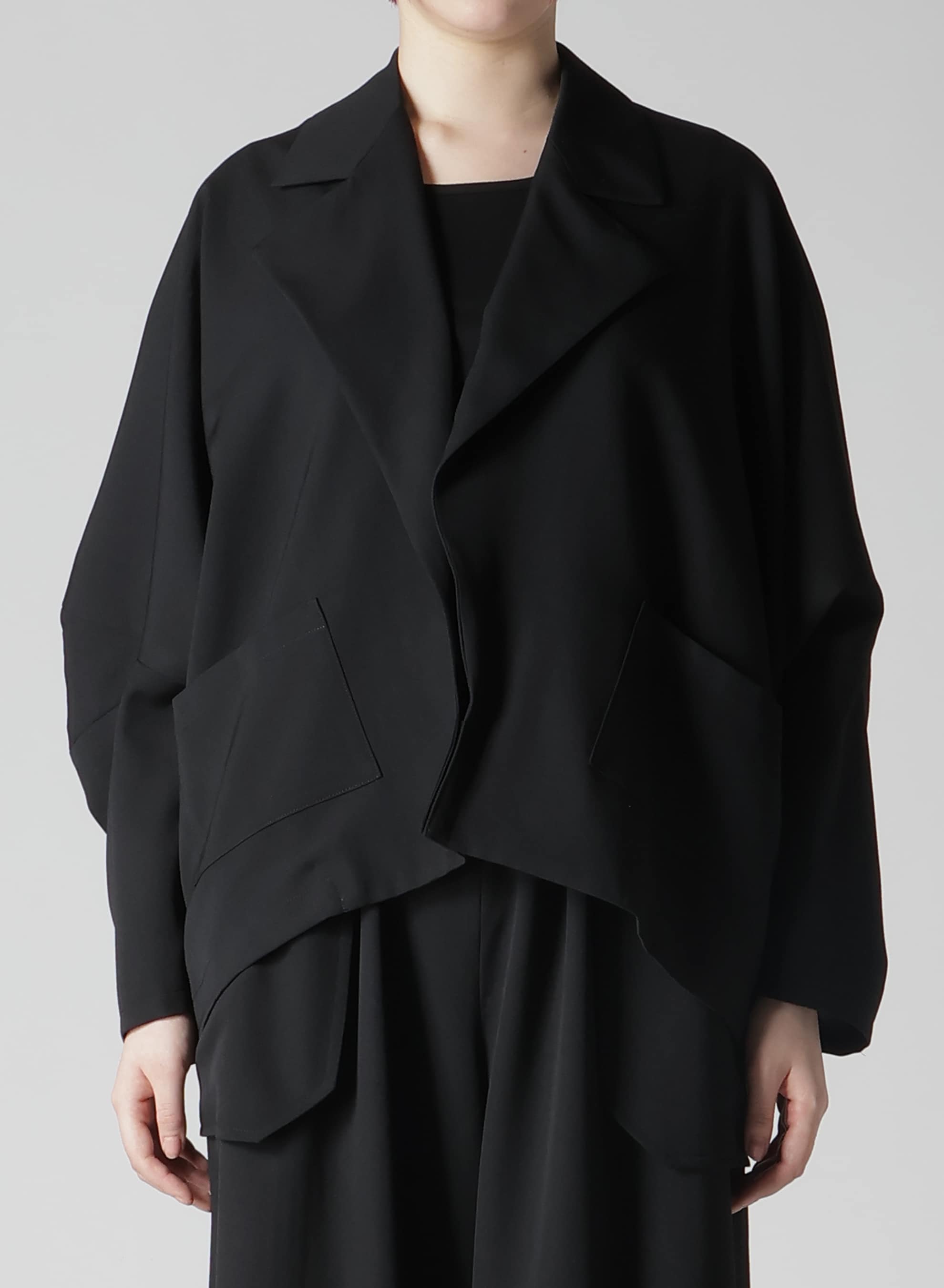 WOOL GABARDINE ELBOW PATCH SHORT JACKET(S Black): LIMI feu｜THE