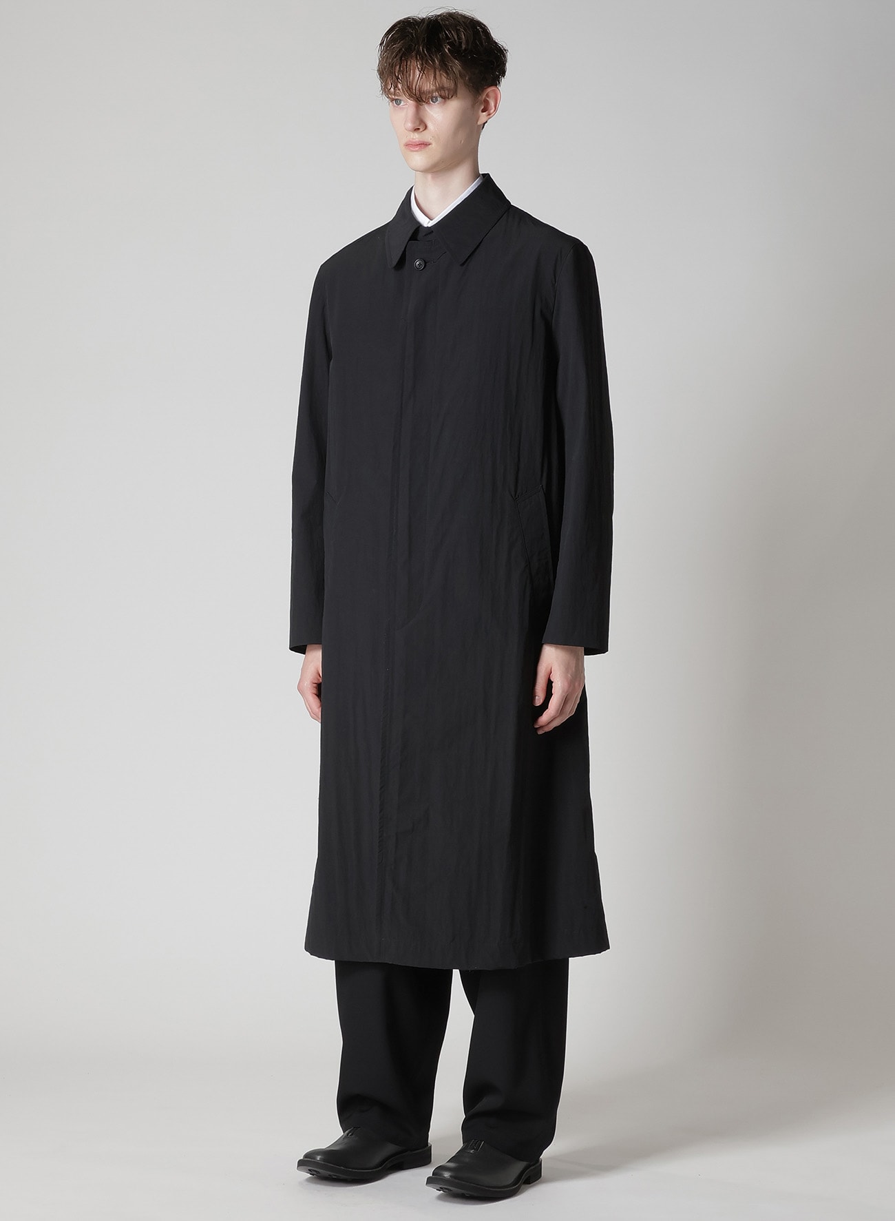 NYLON WEATHER COAT WITH FLY FRONT COLLAR(XS Black): Soldes｜THE