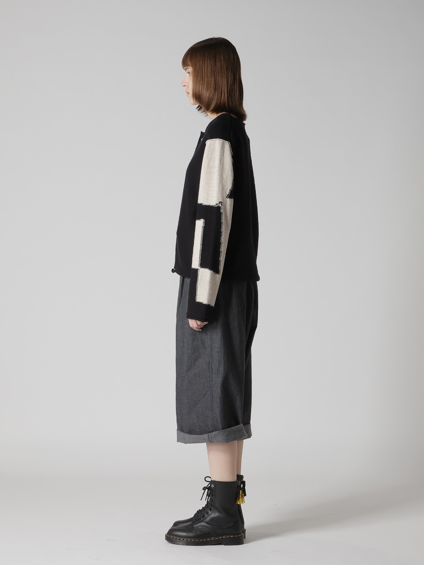 INTERSIA JERSEY ROUND NECK KNIT CARDIGAN(S Black): Y's｜THE SHOP