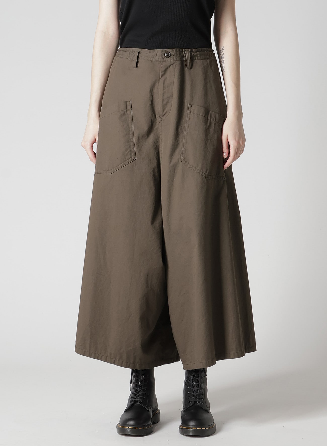 COTTON TWILL DROP FLARE PANTS(XS Khaki): Y's｜THE SHOP YOHJI YAMAMOTO
