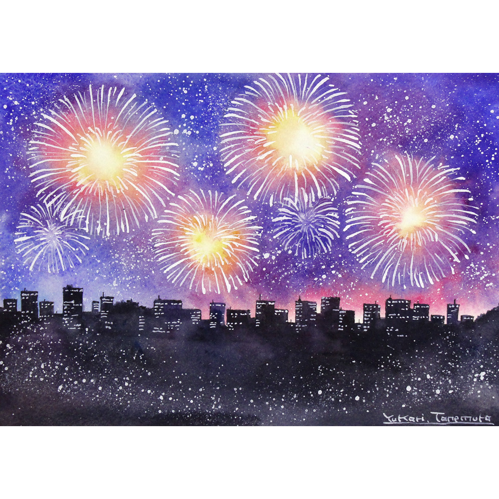 花火が見える風景 | Yukari.Tanemura ｜インテリア絵画 アートの専門