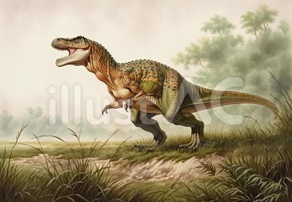 イラスト原画 獲物を狙うティラノサウルス 「暴君」 イラスト原画 獲物
