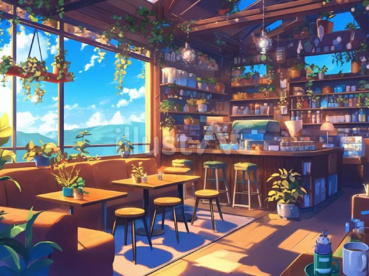 絶景が見えるおしゃれなカフェイラスト - No: 25514160｜無料イラスト
