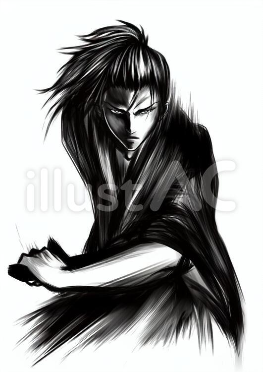 サムライ 墨絵風イラストイラスト - No: 1284975｜無料イラスト