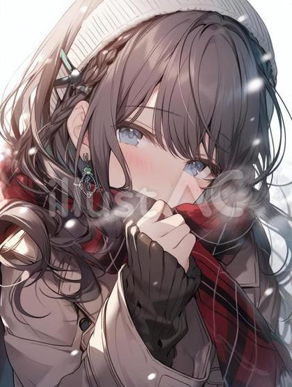 アニメ風の女の子 冬の寒さで息が白いイラスト - No: 23843127｜無料
