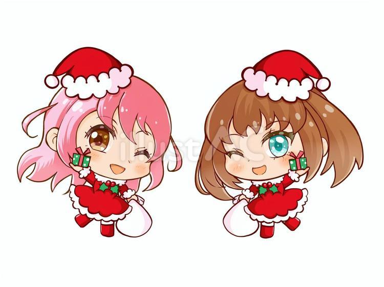 サンタコスプレをしたふたりの女の子イラスト - No: 25872669｜無料