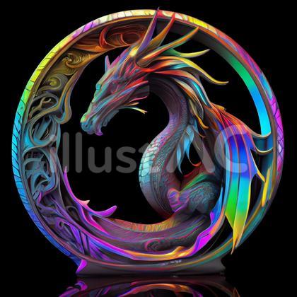 レインボーカラーのカラフルなドラゴンイラスト - No: 23553714｜無料