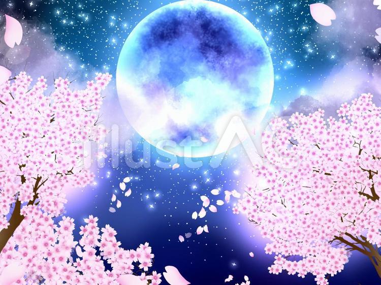 幻想的な夜桜の壁紙イラスト - No: 22582267｜無料イラスト・フリー