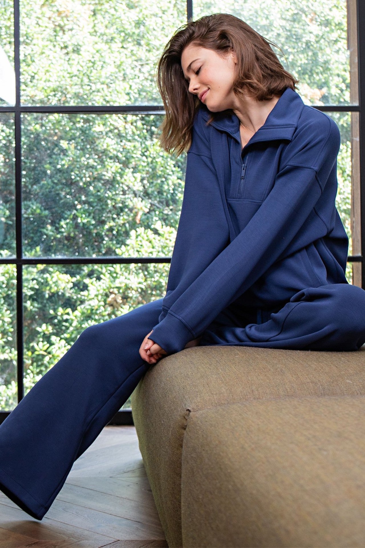 Navy Blue Modal Half Zip Sweatshirt