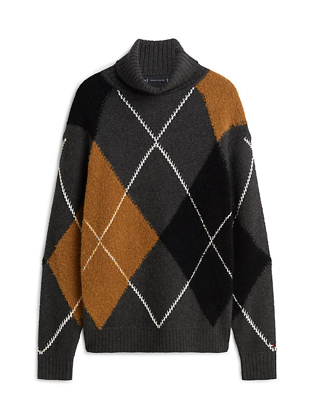 Wool Blend Argyle Roll Neck Jumper | Grey | Tommy Hilfiger