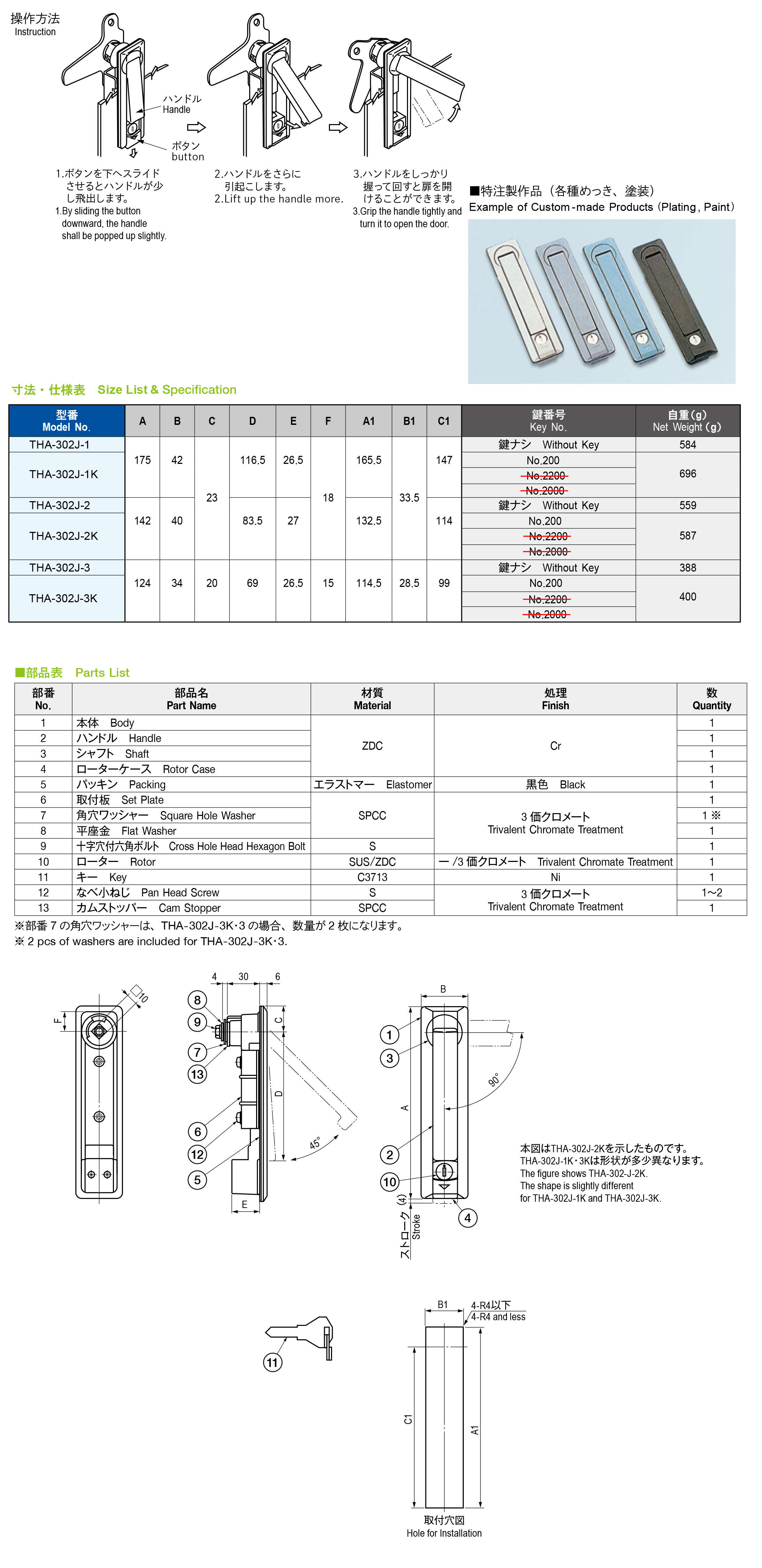 栃木屋EC_フラッシュレバーハンドル（防水型）: 取手・ハンドル