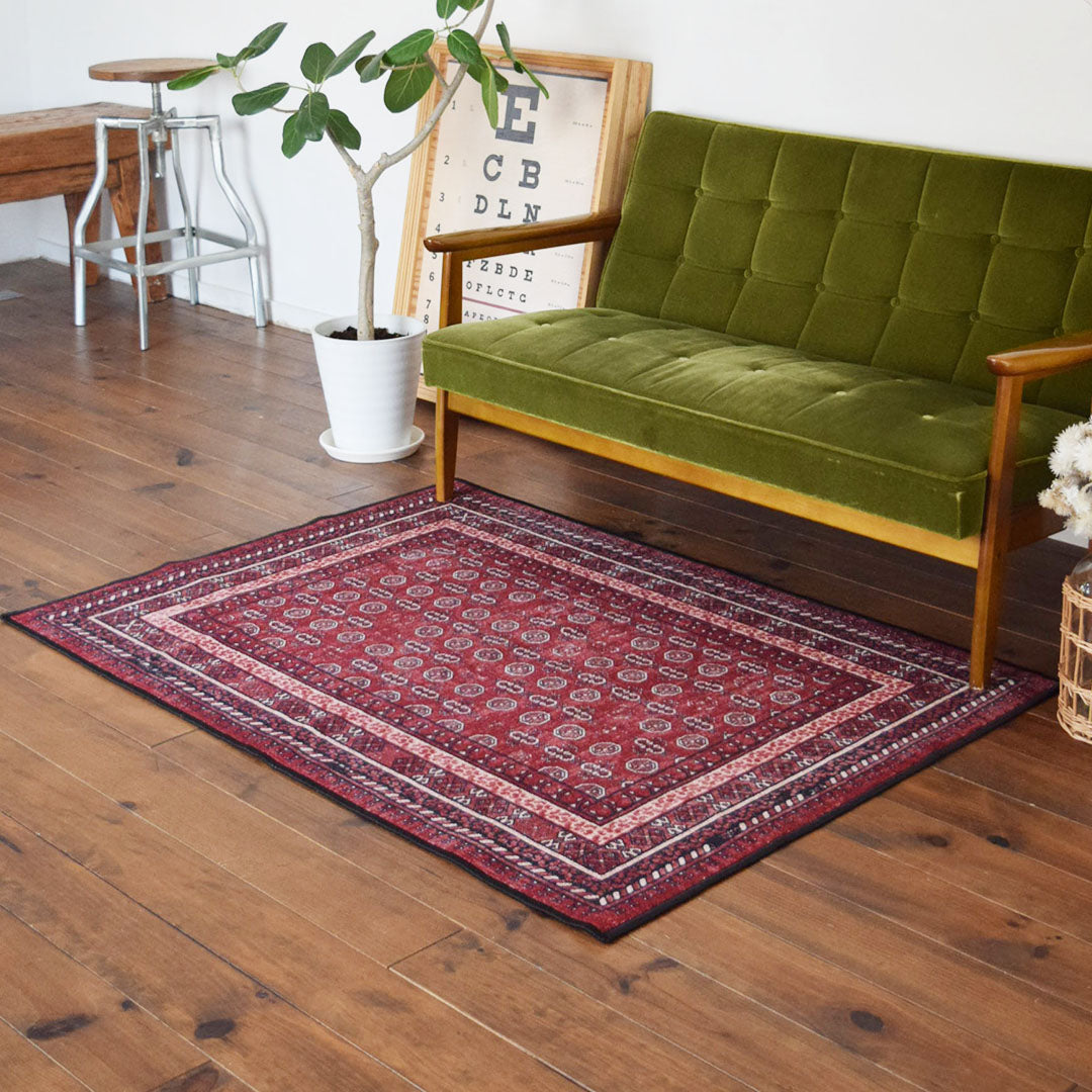 ヴィンテージ風ラグ TOCORU Series AFGHUN ループ レッド×ベージュ