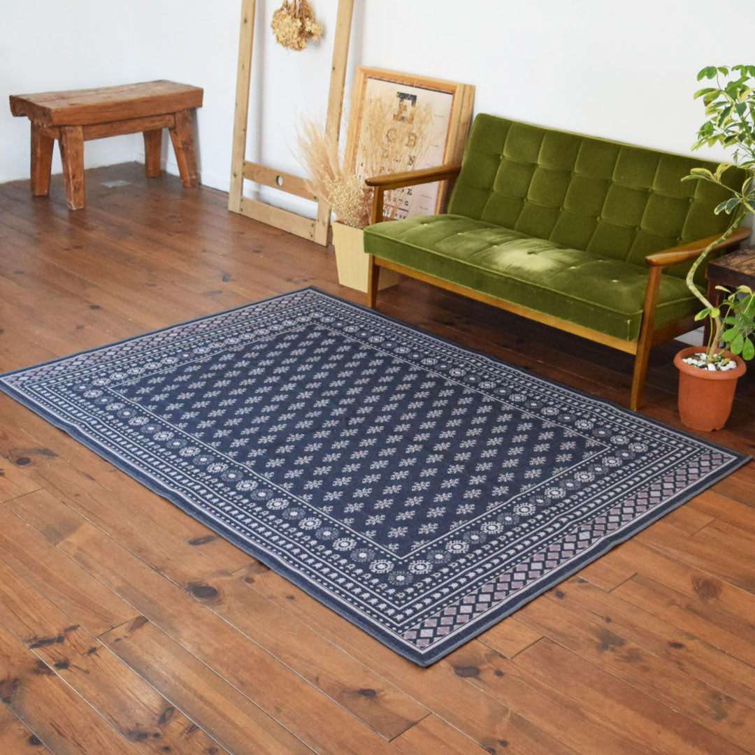 ヴィンテージ風ラグ TOCORU Series ブハラ ループ ブラック– ラグと