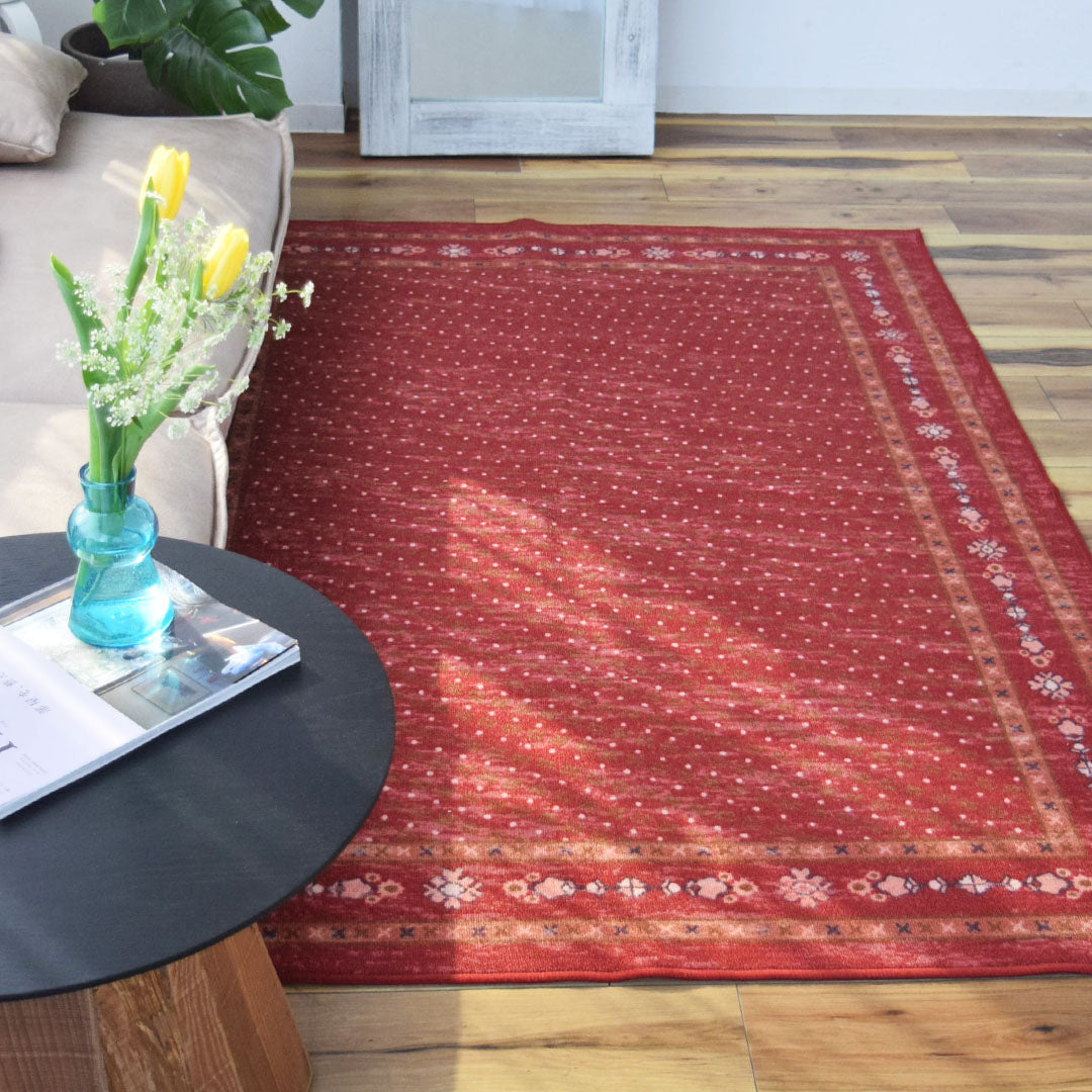 ヴィンテージ風ラグ TOCORU Series スクエア ループ レッド– ラグと