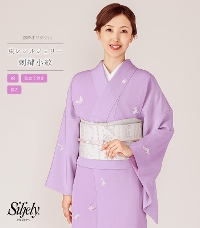 お仕立付き・袷】都粋オリジナル 東レシルジェリー 刺繍小紋(蝶：浅紫